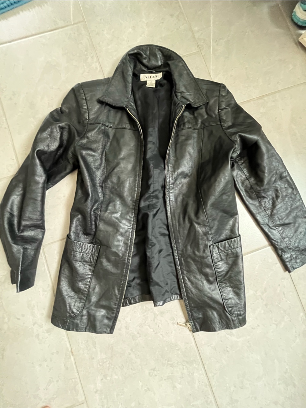 Alfani Black lamb Leather Zip Jacket with Front Pockets